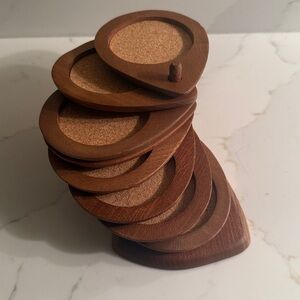 Vintage Sere Wood Hand Carved Coaster Set Japan